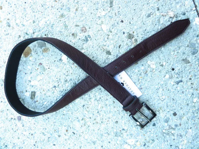 1.25" Wide Cut-Edge Leather Belt with Distressed Metal Buckle
