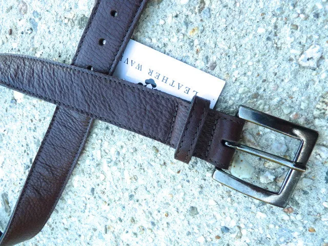 1.25" Wide Cut-Edge Leather Belt with Distressed Metal Buckle