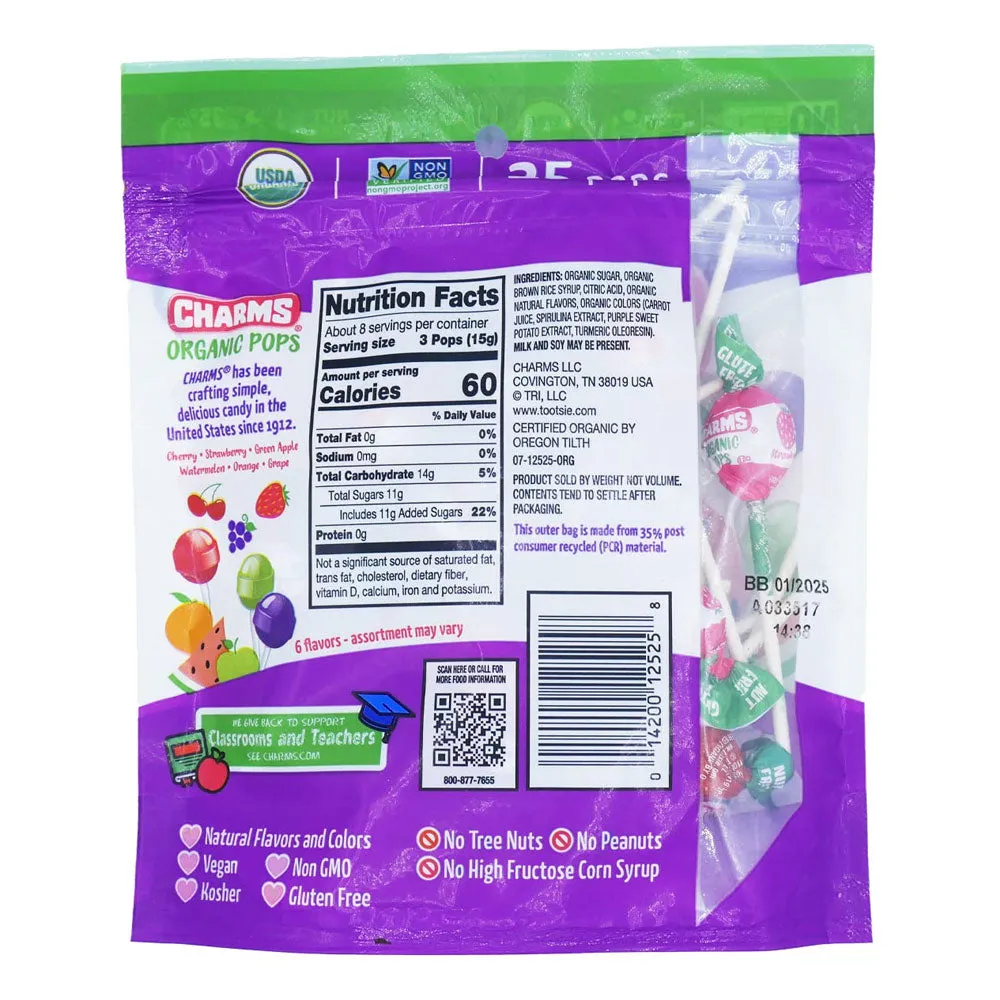 150 Pc Charms Organic Pops Healthy Candy Natural Flavors Vegan Lollipops Suckers
