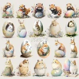 20 Easter Cute Animals Eggs Designs Bundle PNG