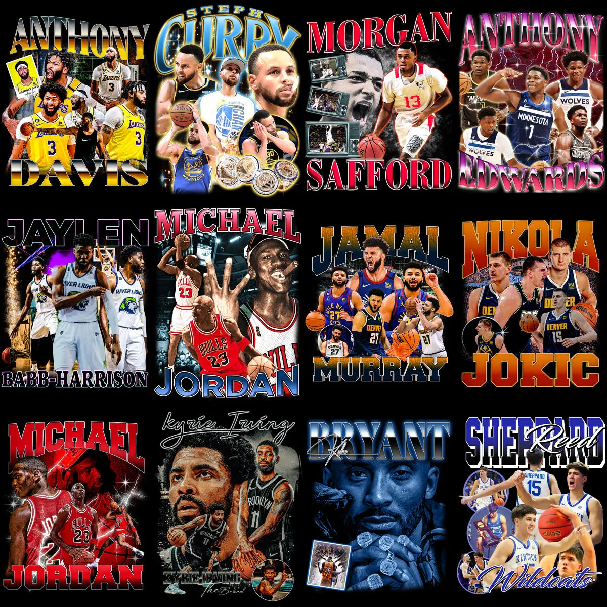 36 Basketball Vintage Bootleg Players Designs Bundle PNG