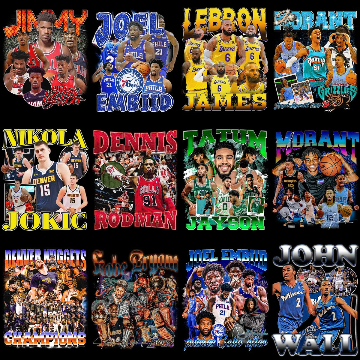 36 Basketball Vintage Bootleg Players Designs Bundle PNG