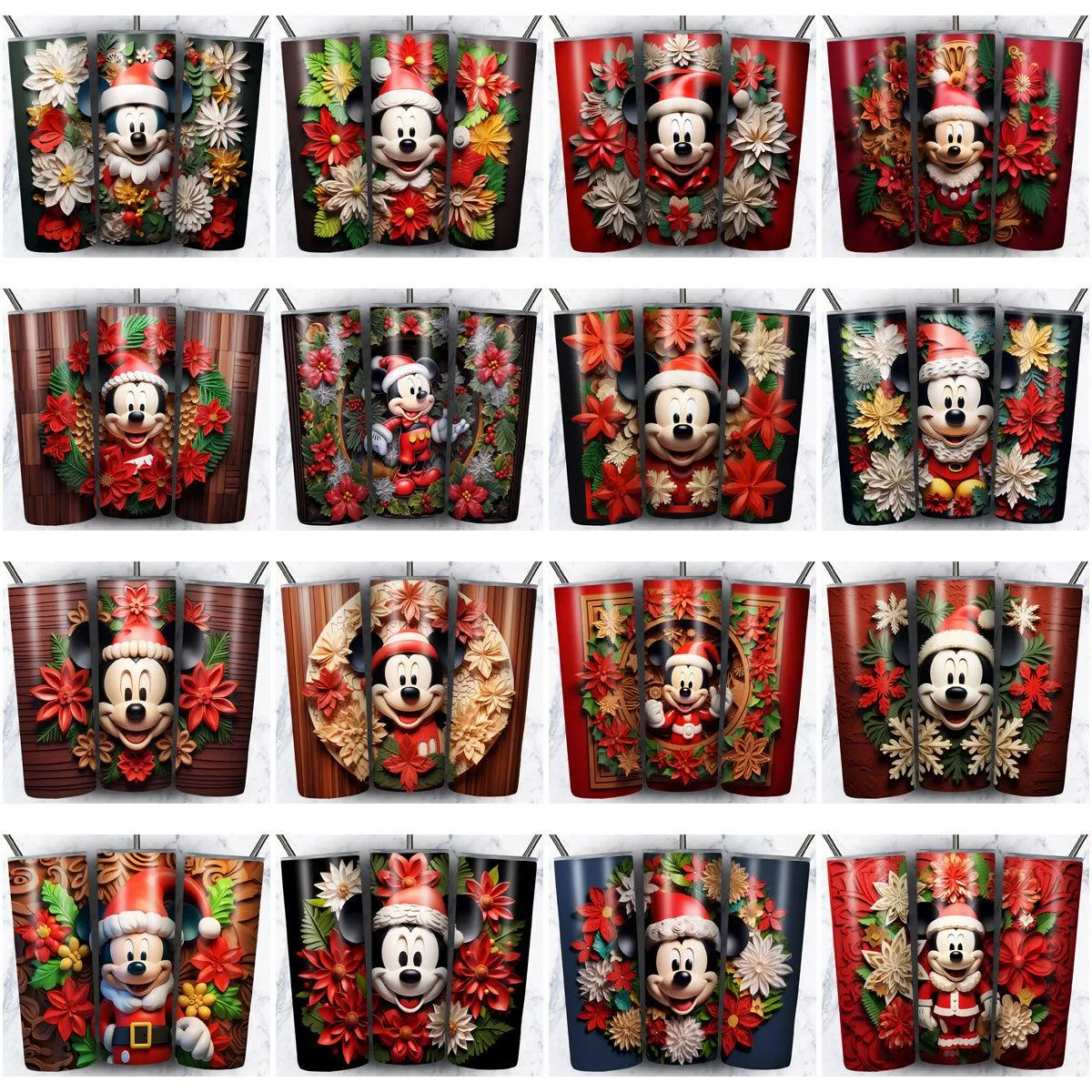 45 Mickey 3D Christmas Tumbler Wrap Designs Bundle JPG