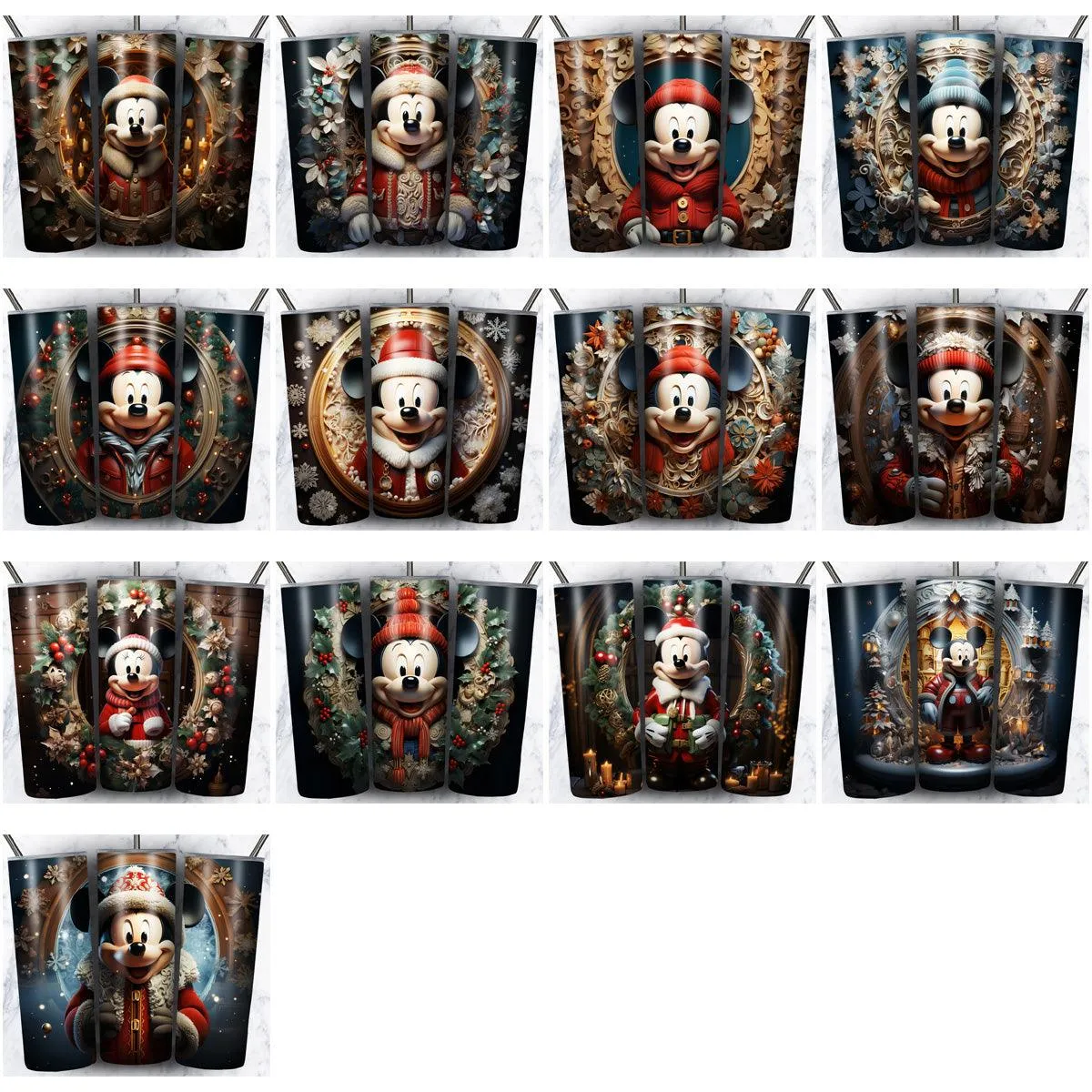 45 Mickey 3D Christmas Tumbler Wrap Designs Bundle JPG