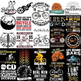 50 Bicycle Designs Bundle PNG AI PSD with Fonts