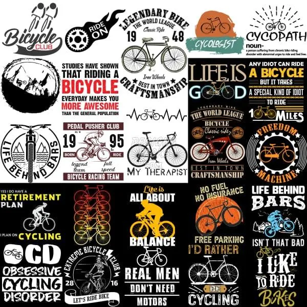50 Bicycle Designs Bundle PNG AI PSD with Fonts