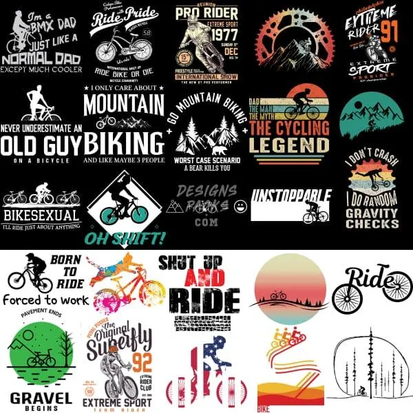 50 Bicycle Designs Bundle PNG AI PSD with Fonts