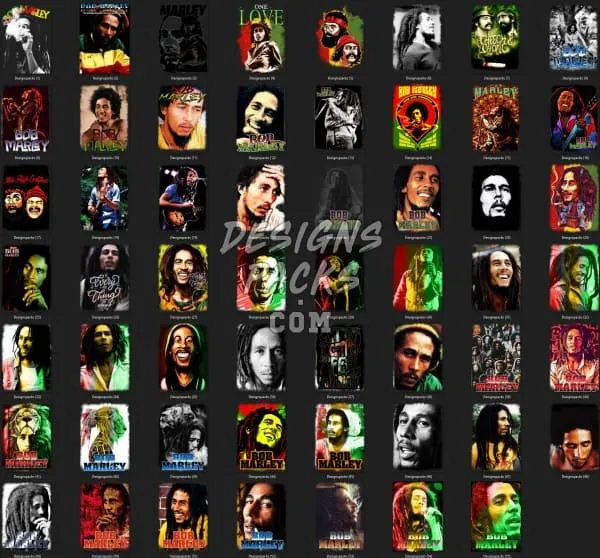 54 Bob Marley Rasta Music Designs Bundle PNG