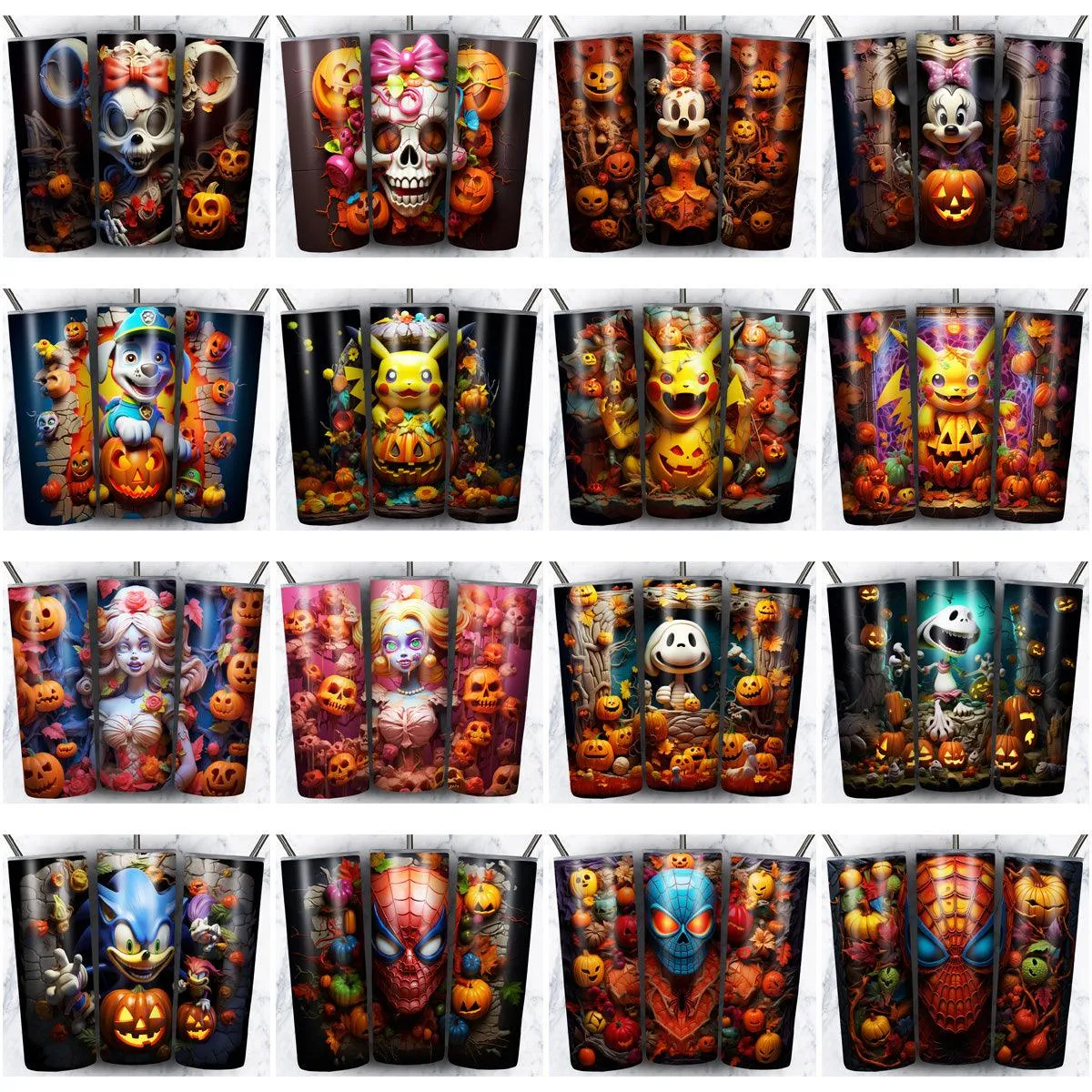 99 3D Horror Cartoon Tumbler Wrap Designs Bundle JPG