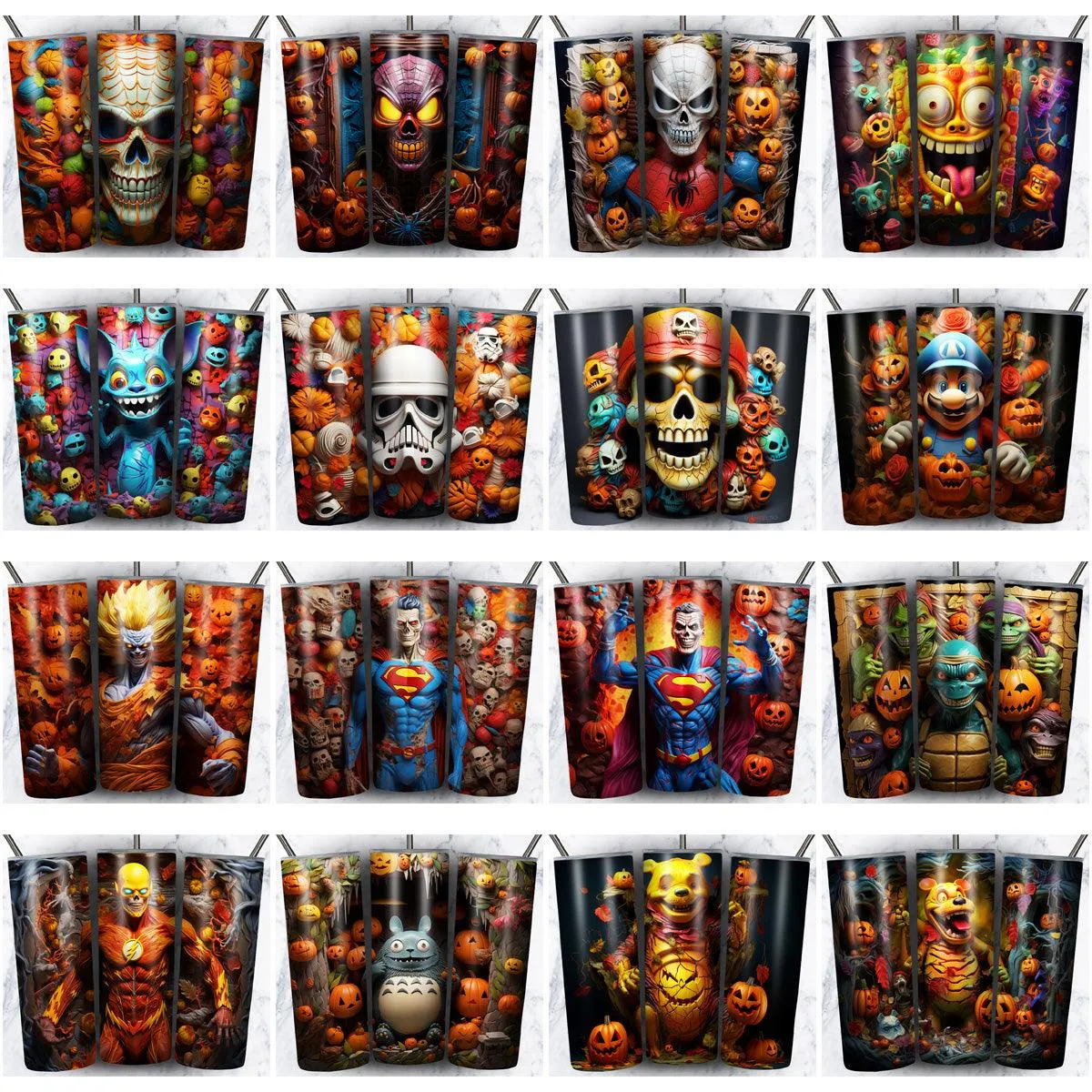 99 3D Horror Cartoon Tumbler Wrap Designs Bundle JPG