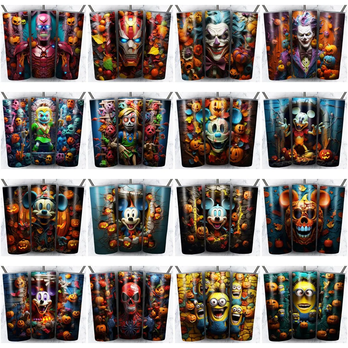 99 3D Horror Cartoon Tumbler Wrap Designs Bundle JPG