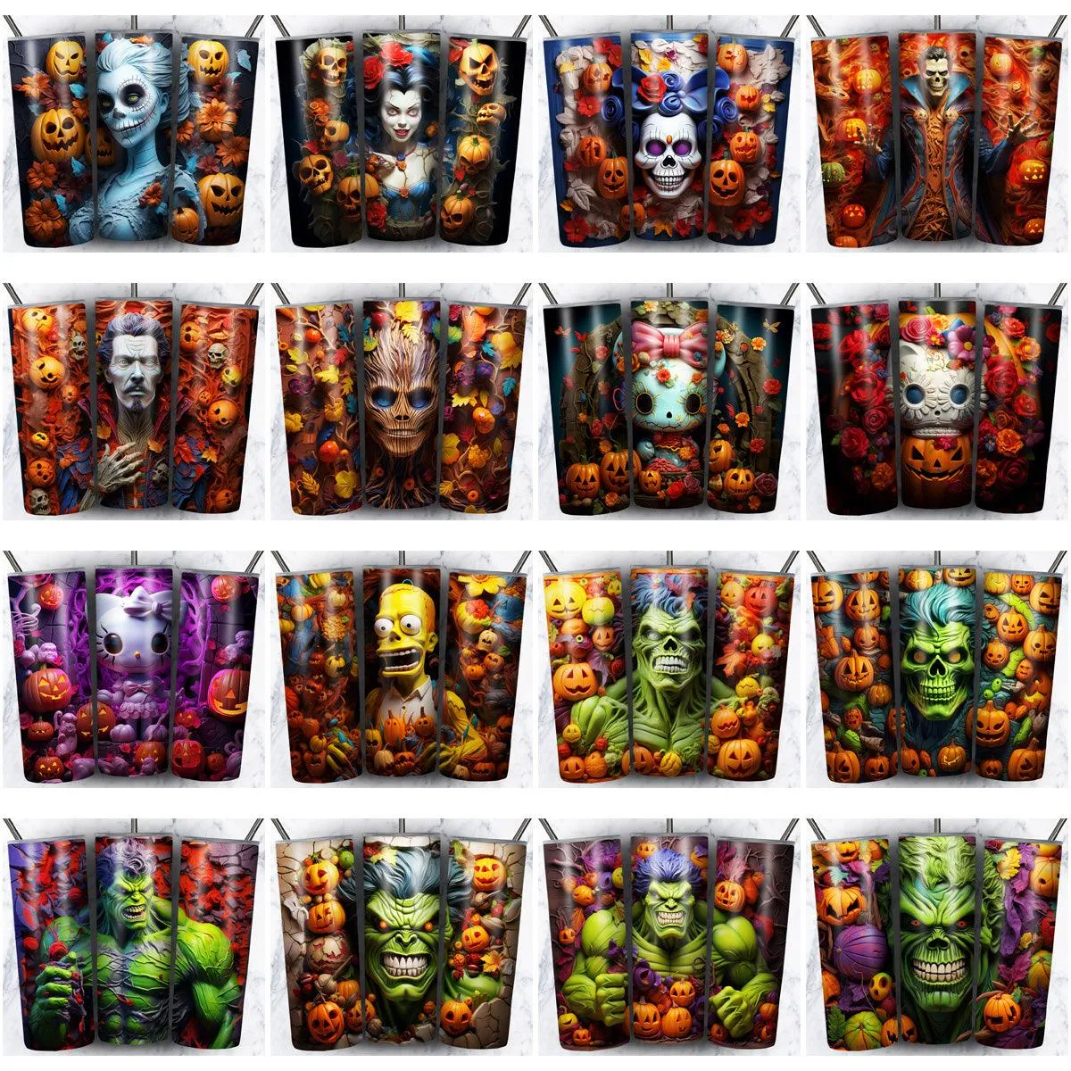99 3D Horror Cartoon Tumbler Wrap Designs Bundle JPG
