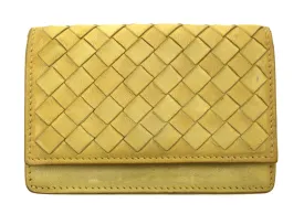 Authentic Bottega Veneta Yellow Nappa Leather Intrecciato Woven Card Case Wallet