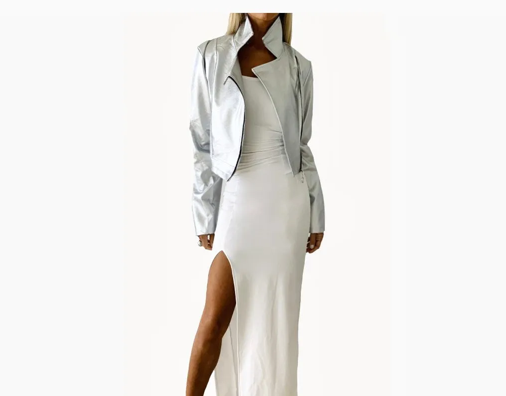 B. Silver Metallic Vegan Jacket - The Santorini