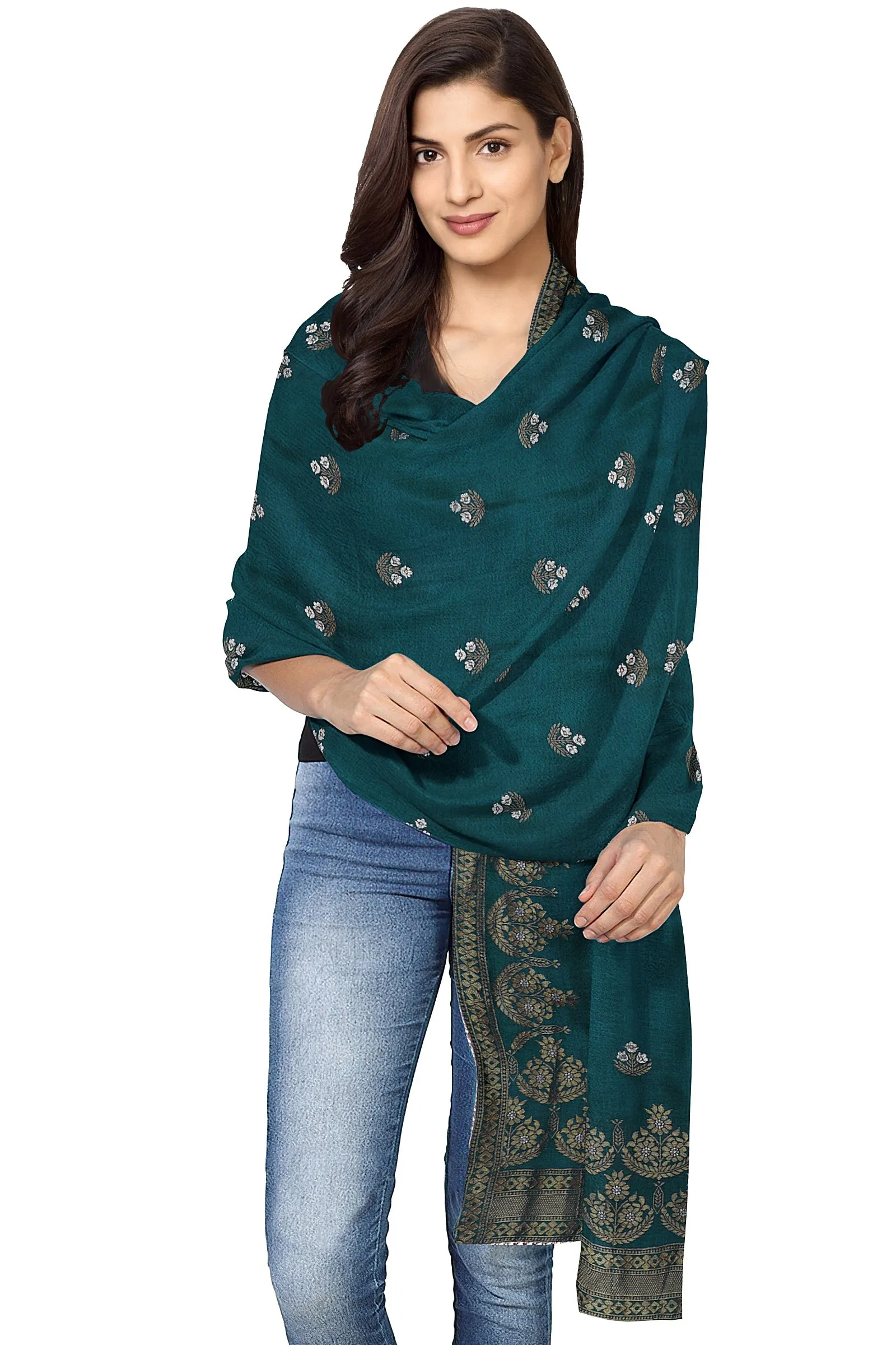 Beautiful Bottle Green Silk Jacquard Dupatta