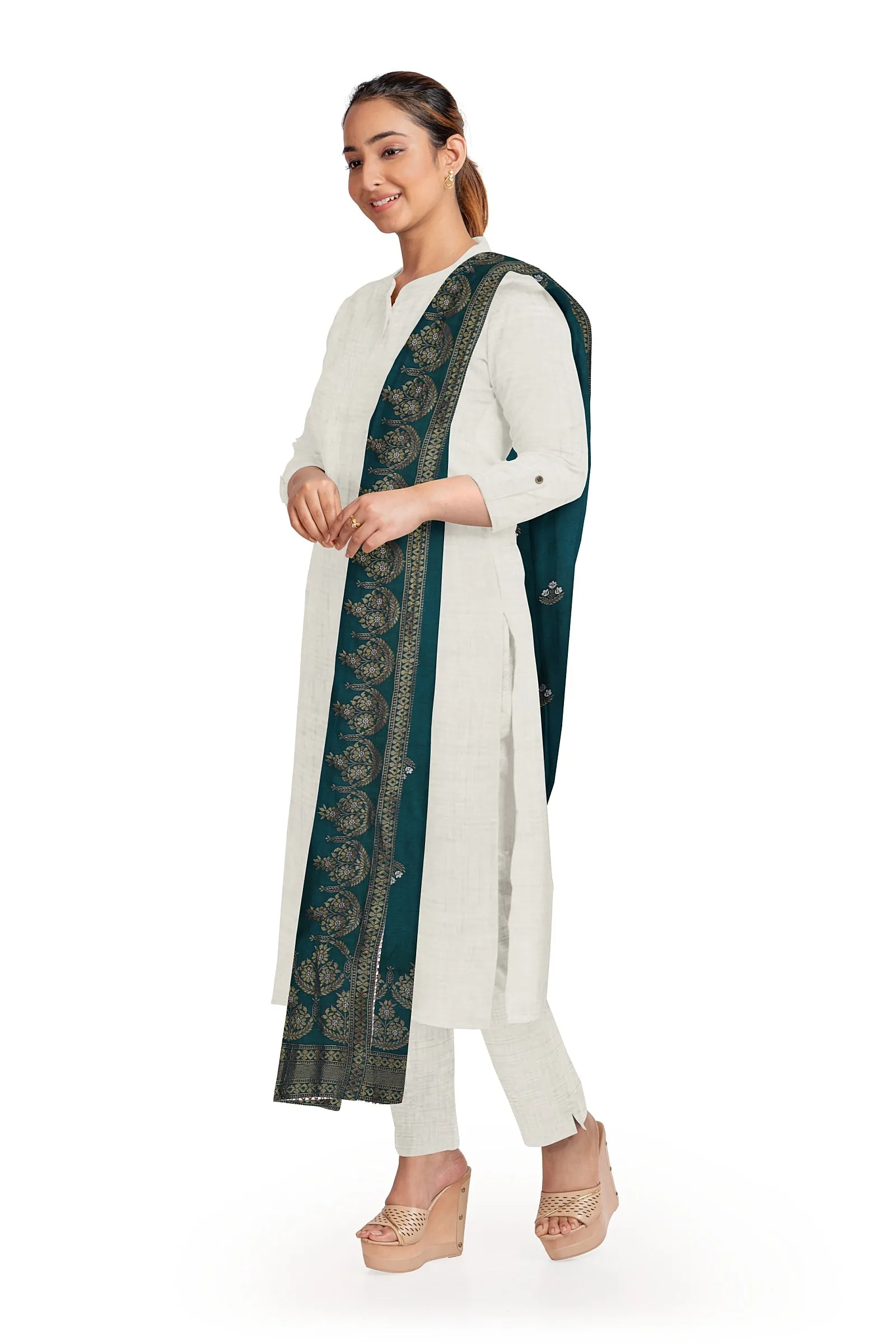 Beautiful Bottle Green Silk Jacquard Dupatta