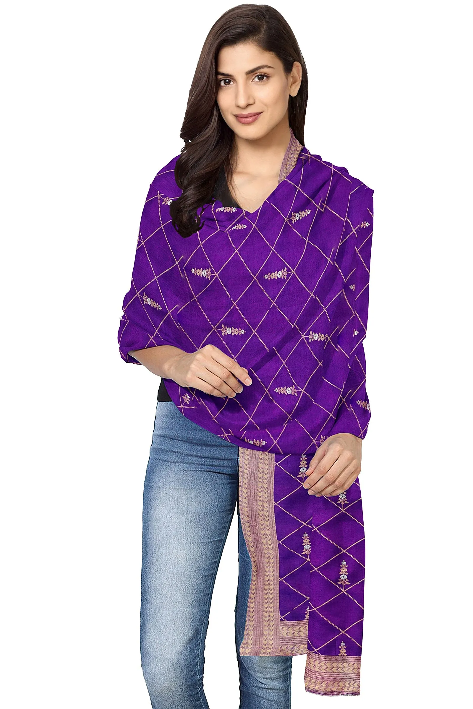 Beautiful Silk Purple Jacquard Dupatta