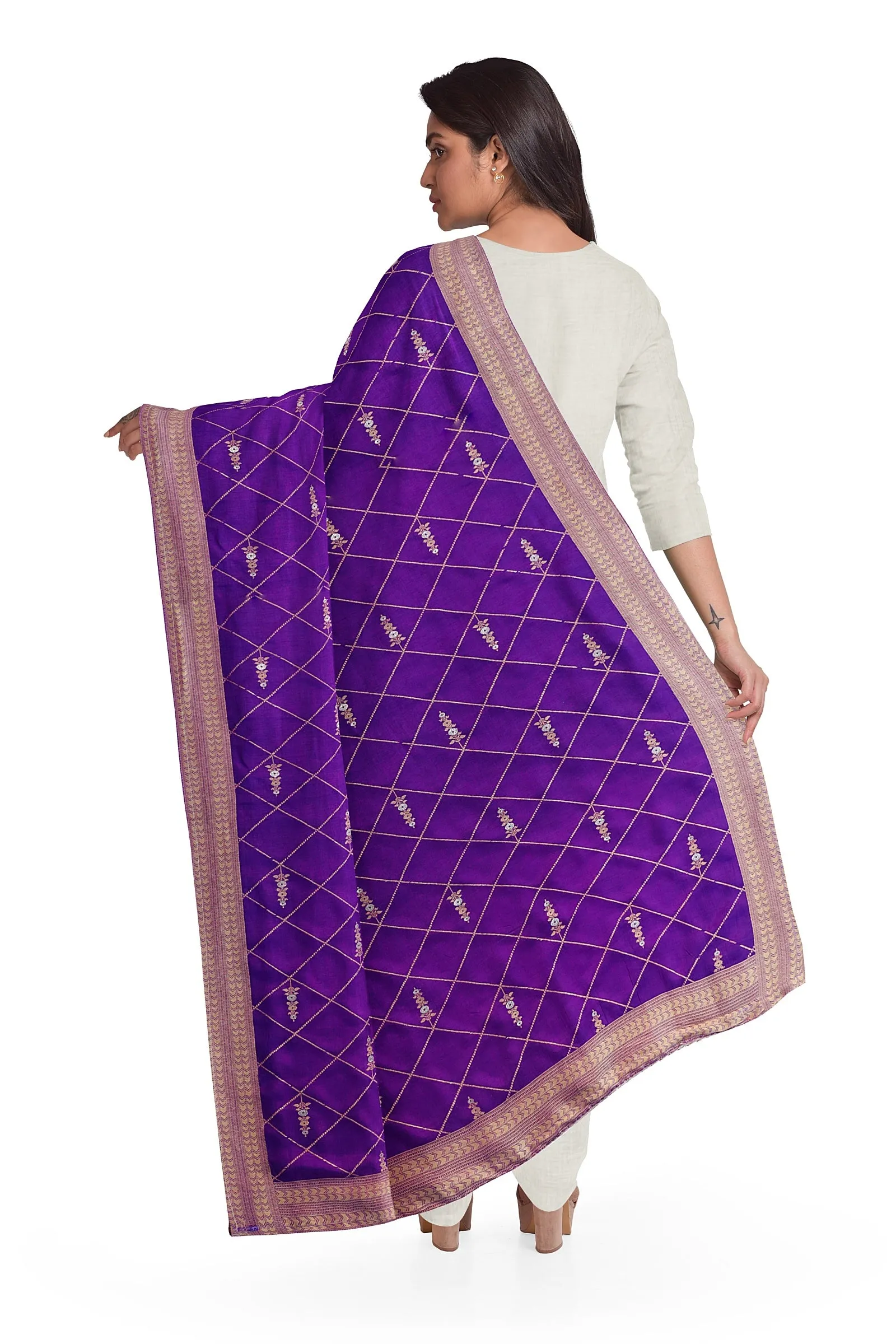 Beautiful Silk Purple Jacquard Dupatta