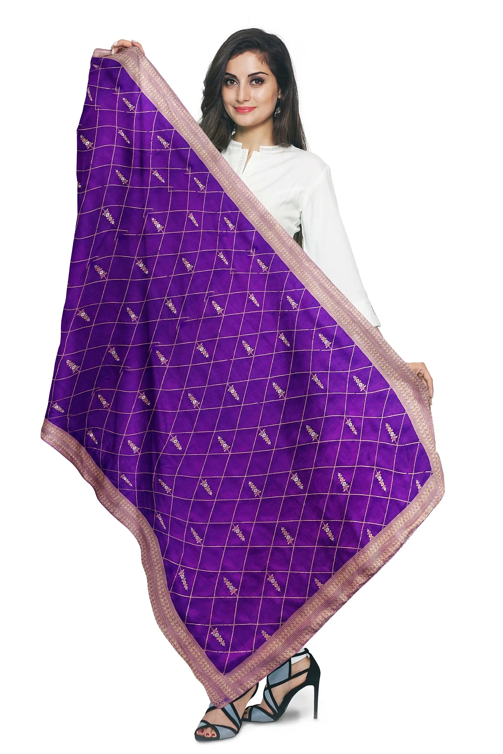 Beautiful Silk Purple Jacquard Dupatta