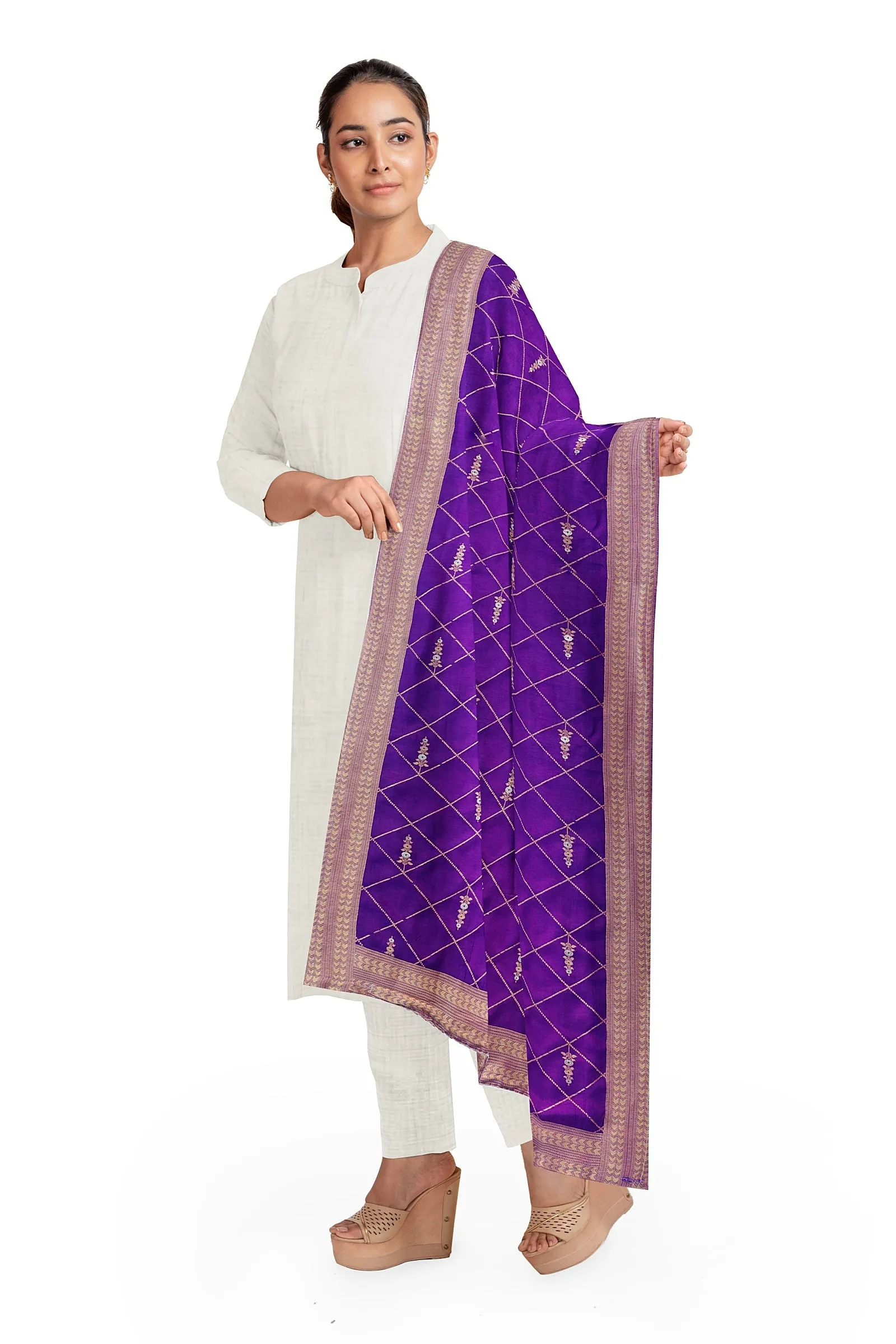 Beautiful Silk Purple Jacquard Dupatta