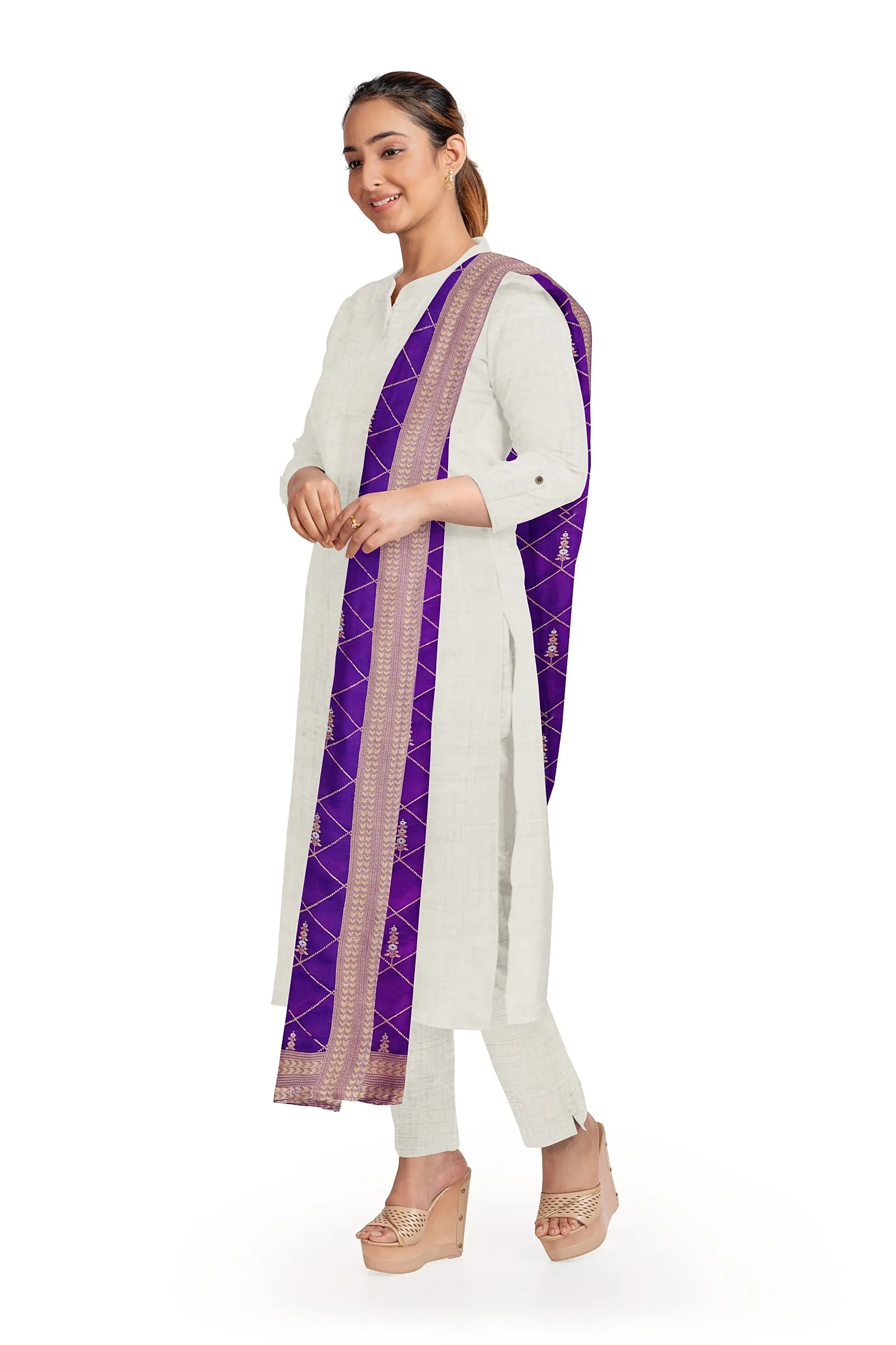 Beautiful Silk Purple Jacquard Dupatta
