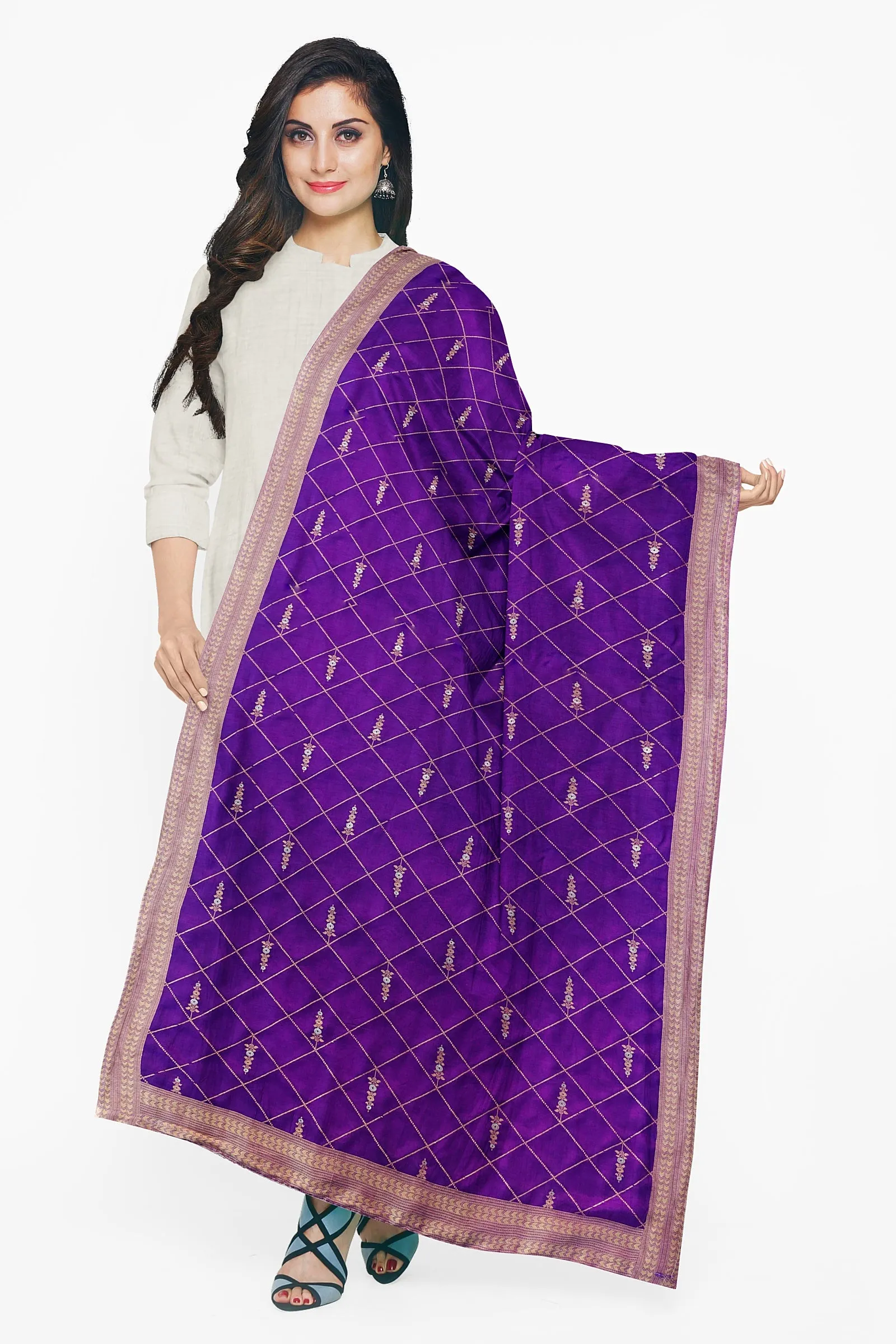 Beautiful Silk Purple Jacquard Dupatta