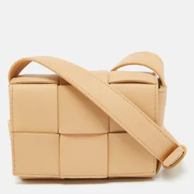 Beige Intrecciato Leather Mini Candy Cassette Crossbody Bag