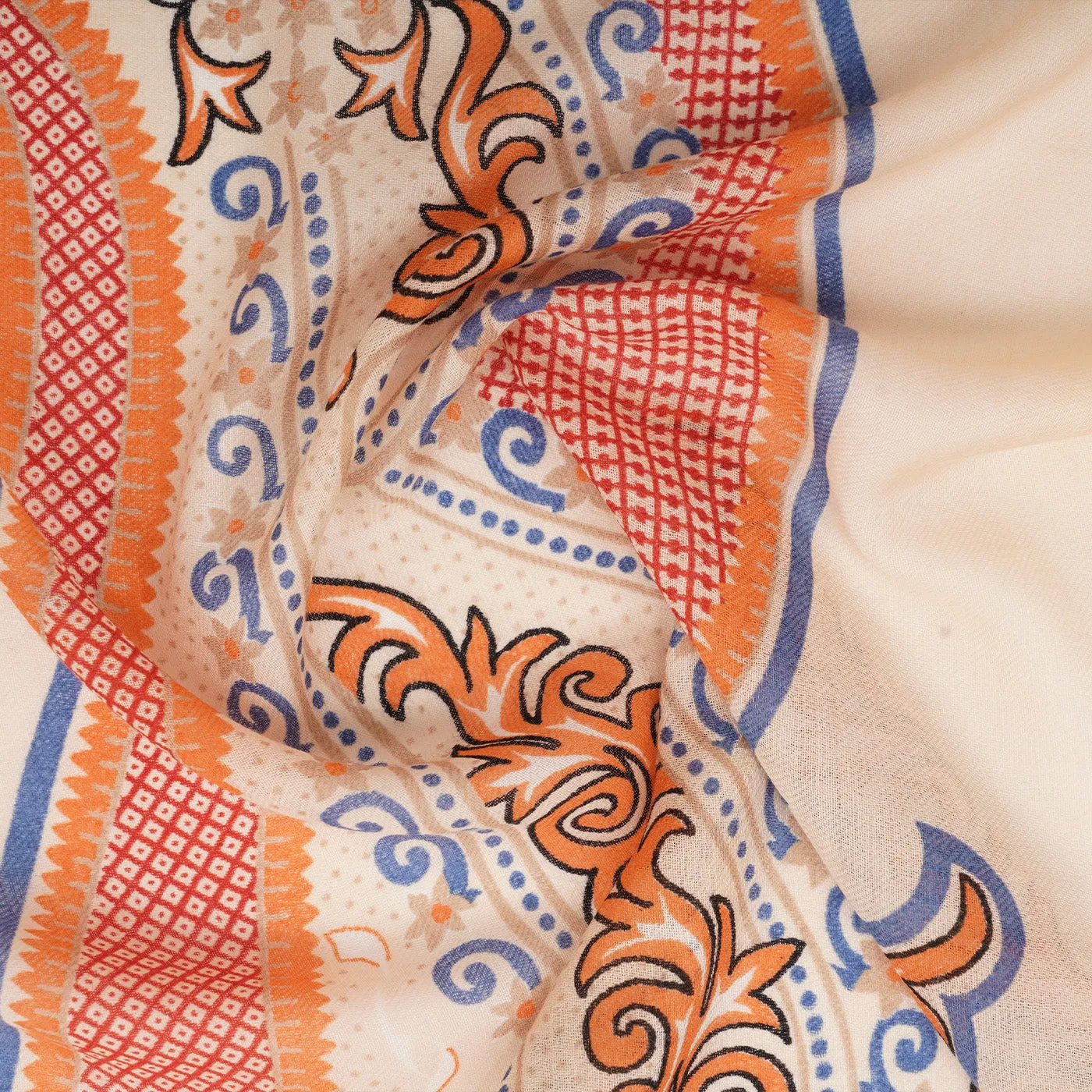 Beige Paisley Printed Design Woolen Stole