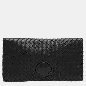 Black Intrecciato Leather Twist Lock Clutch