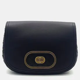 Black Leather Intrecciato-Trimmed BV Luna Crossbody Bag