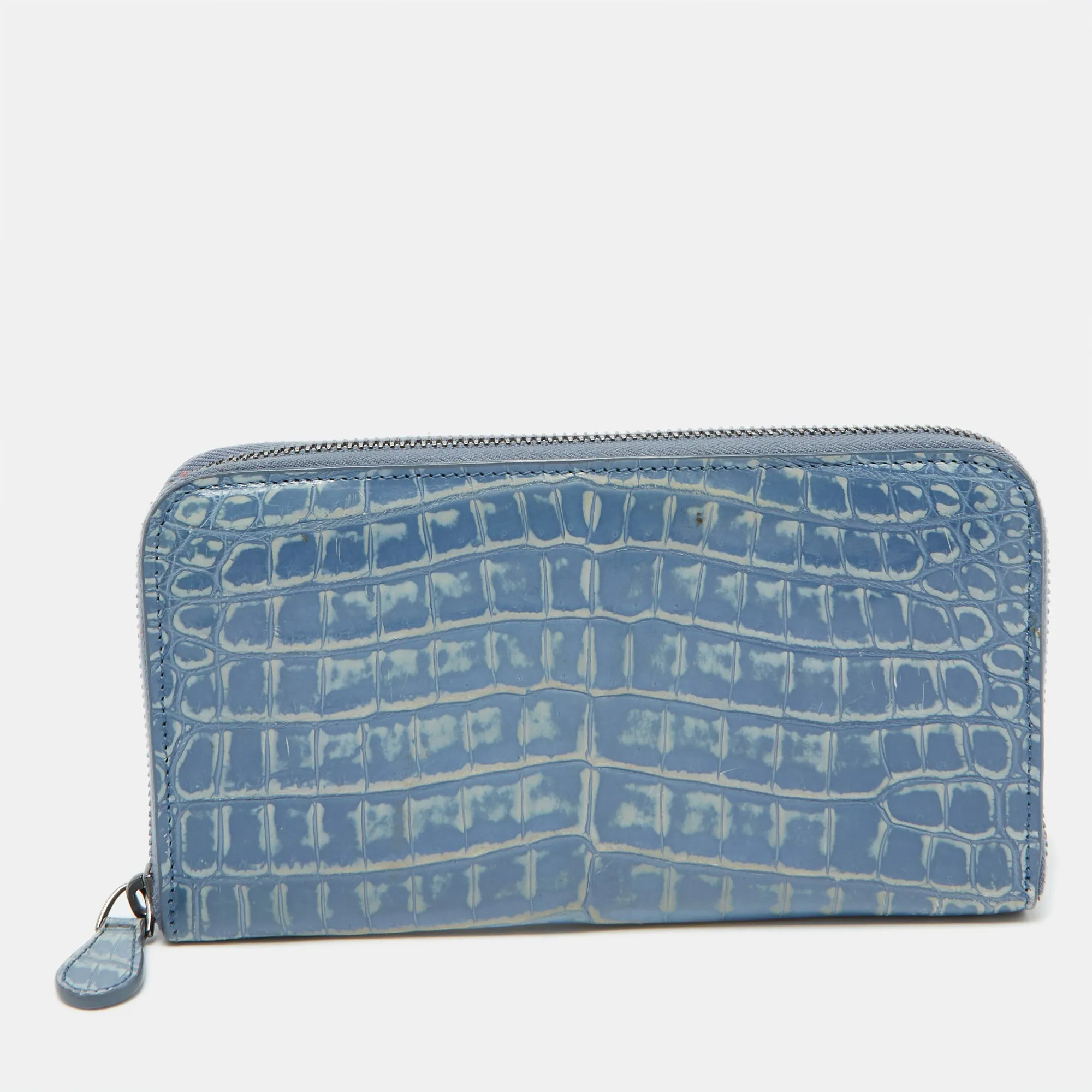 Blue Crocodile Zip Around Wallet
