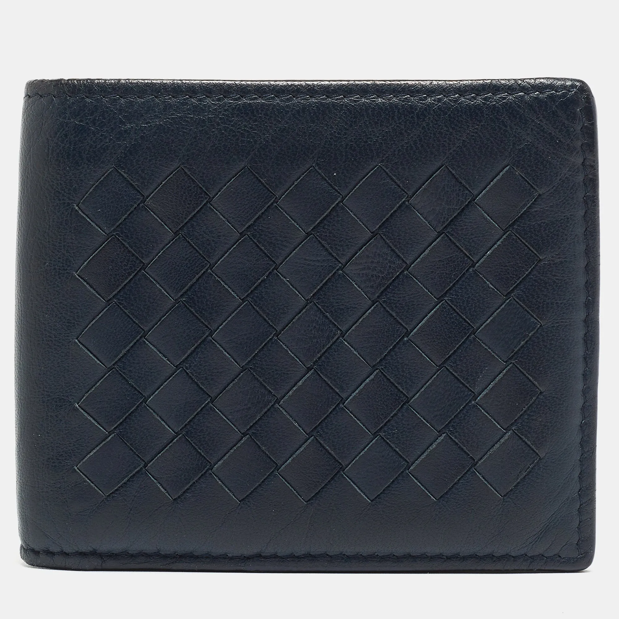 Blue Intrecciato Leather Bifold Wallet