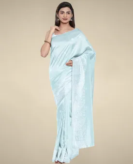 Blue Kota cotton saree with all-over unique buttas, self-border of intricate designs