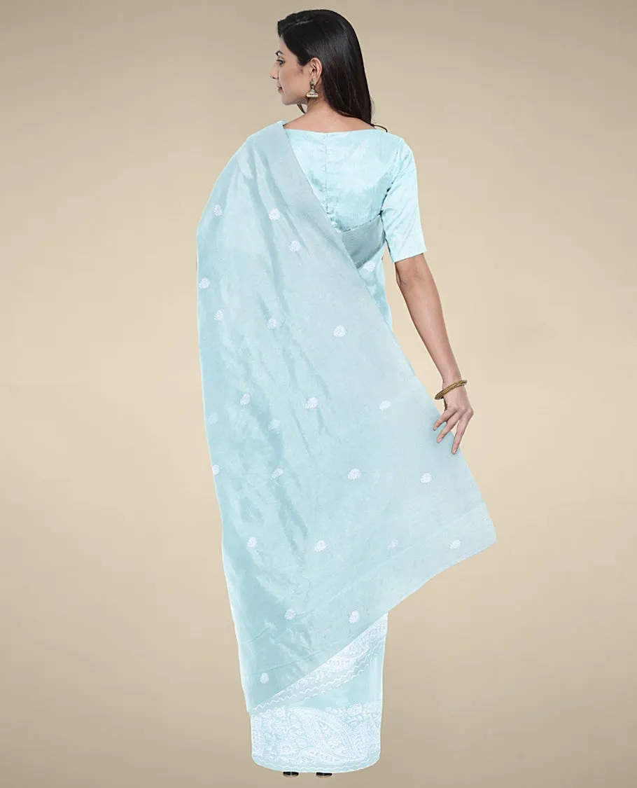 Blue Kota cotton saree with all-over unique buttas, self-border of intricate designs