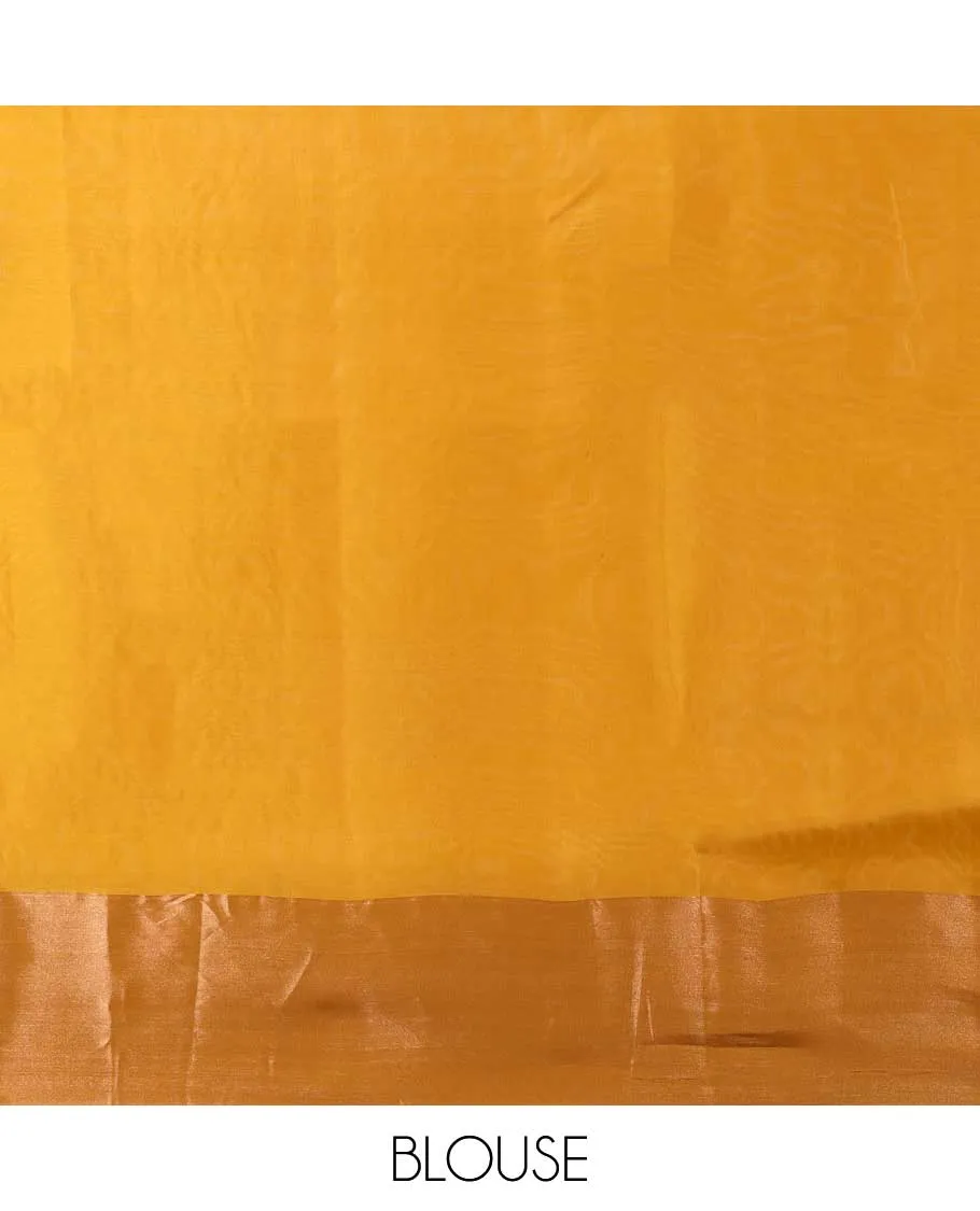 Blue semi-soft silk saree with unique designs, plain border & contrast intricate pallu of paisley & floral designs