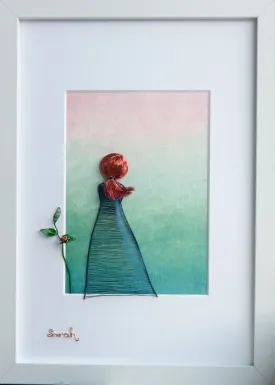 Blue Wireart Girl with Ladybird