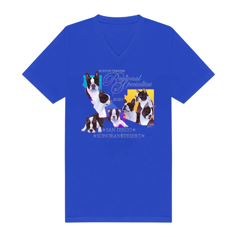 Boston Terrier Regional Specialties Design on a Bella Canvas 3005 Unisex Jersey Short Sleeve V-Neck Tee