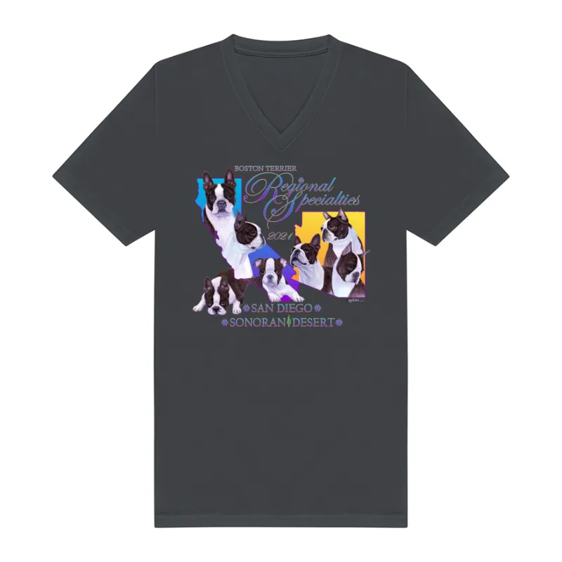 Boston Terrier Regional Specialties Design on a Bella Canvas 3005 Unisex Jersey Short Sleeve V-Neck Tee