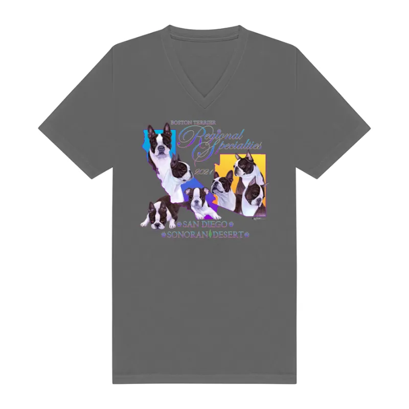 Boston Terrier Regional Specialties Design on a Bella Canvas 3005 Unisex Jersey Short Sleeve V-Neck Tee
