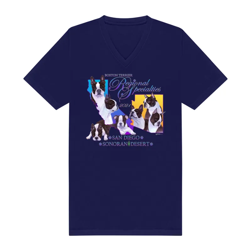 Boston Terrier Regional Specialties Design on a Bella Canvas 3005 Unisex Jersey Short Sleeve V-Neck Tee