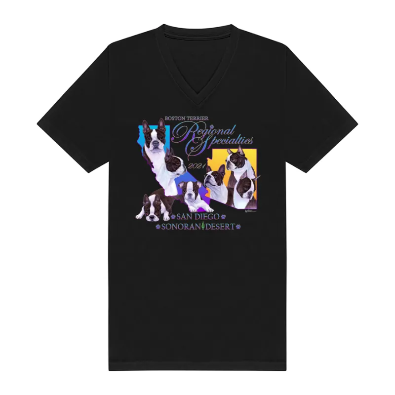 Boston Terrier Regional Specialties Design on a Bella Canvas 3005 Unisex Jersey Short Sleeve V-Neck Tee