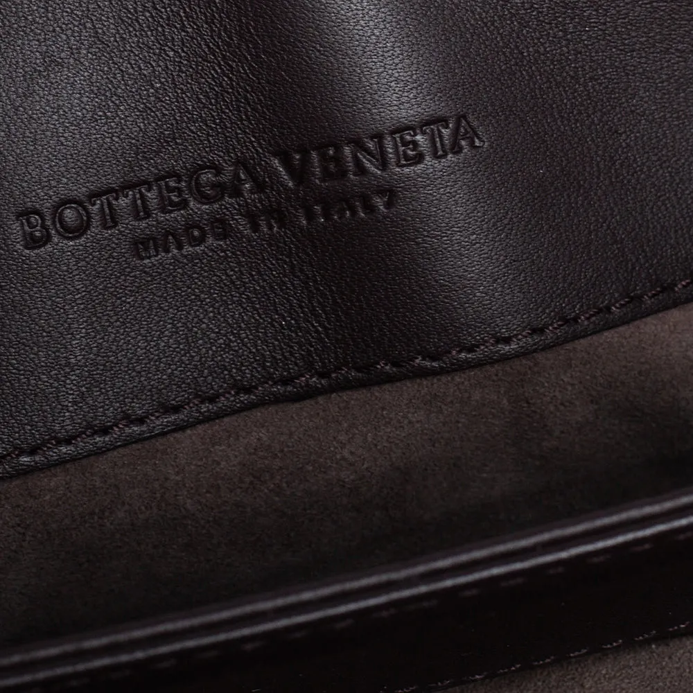 Bottega Veneta Brown Intrecciato Karung and Watersnake Detail Flap Shoulder Bag