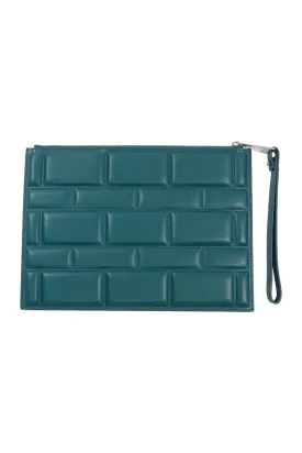 BOTTEGA VENETA Dark Green Grid Zipped Clutch Bag