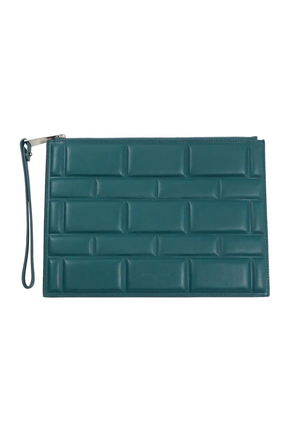 BOTTEGA VENETA Dark Green Grid Zipped Clutch Bag