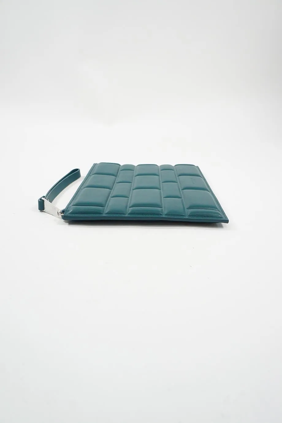 BOTTEGA VENETA Dark Green Grid Zipped Clutch Bag