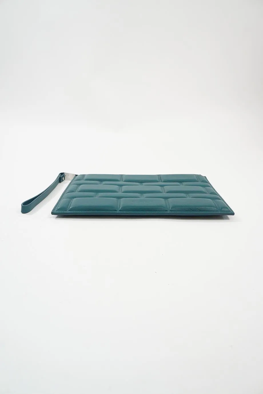 BOTTEGA VENETA Dark Green Grid Zipped Clutch Bag