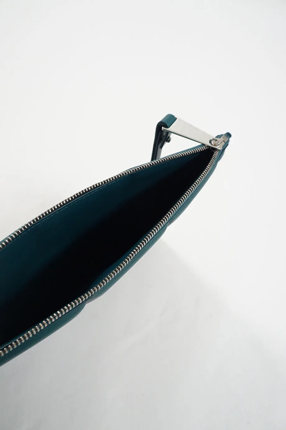 BOTTEGA VENETA Dark Green Grid Zipped Clutch Bag