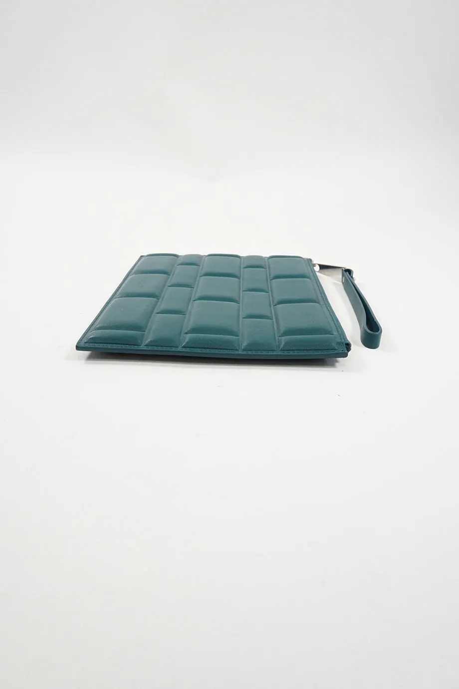 BOTTEGA VENETA Dark Green Grid Zipped Clutch Bag