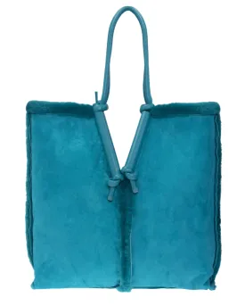 Bottega Veneta New Women's Suede Leather Bag In Turquoise Blue