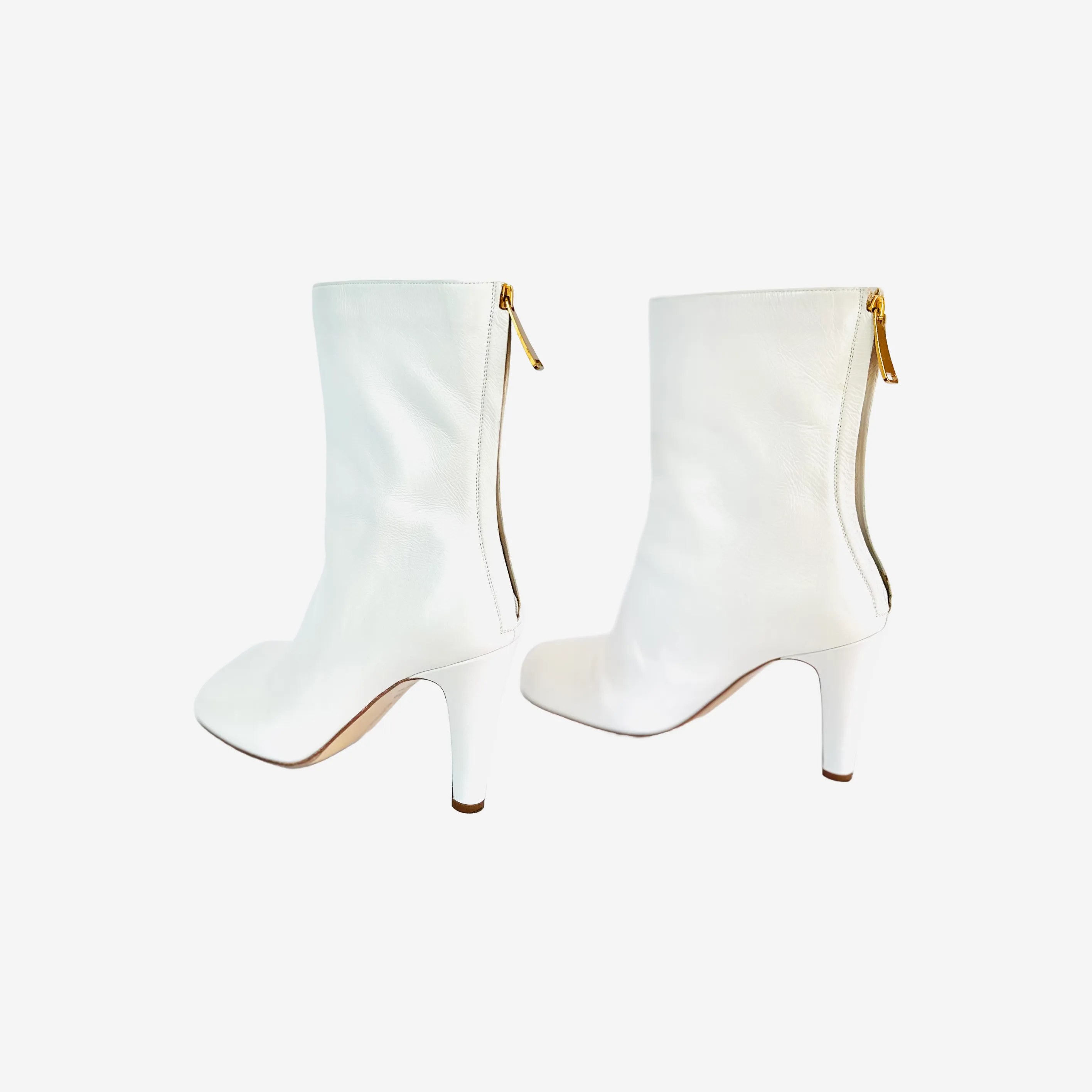 BOTTEGA VENETA - QHITE LEATHER ANKLE BOOTS QITH GOLD ZIPPER SIZE 39 EU